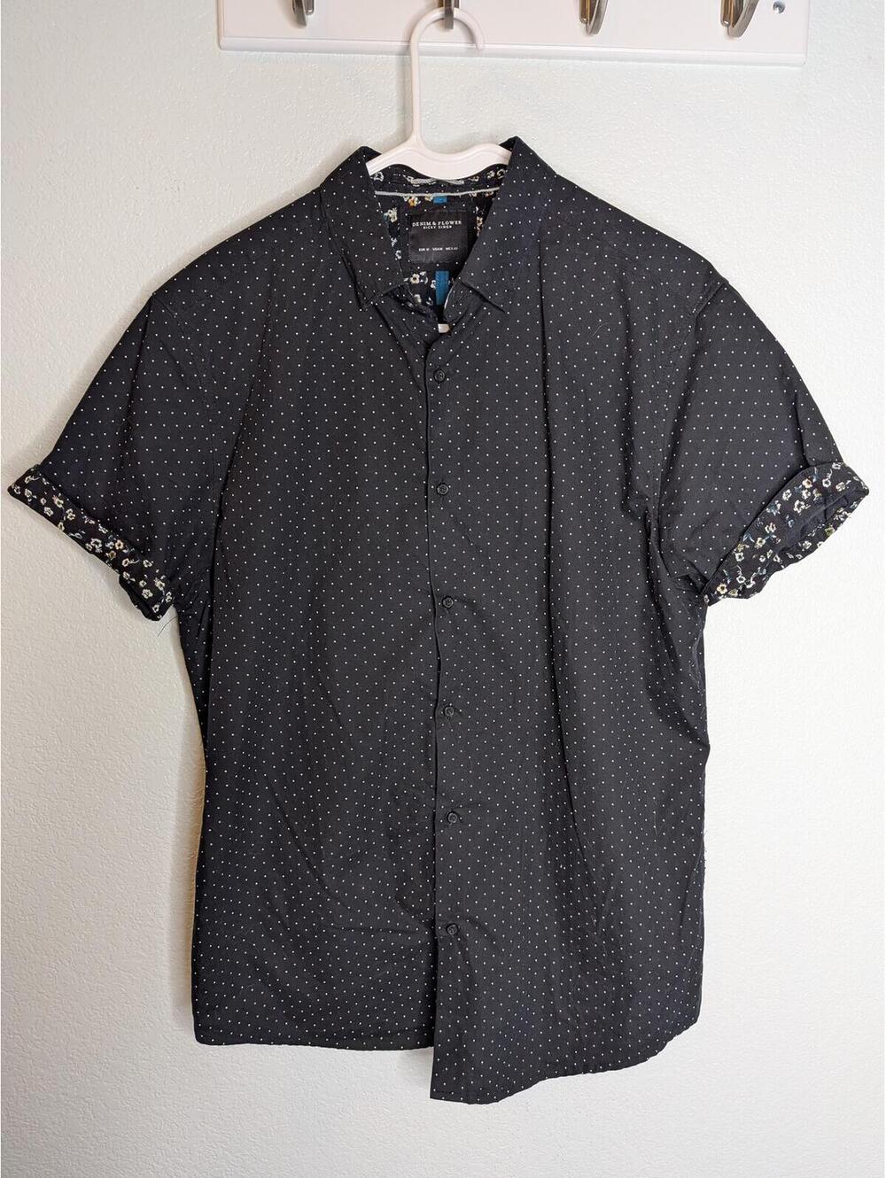 Denim & Flower Ricky Singh Black Polka Dot Short Sleeve Button Up Shirt Men's M